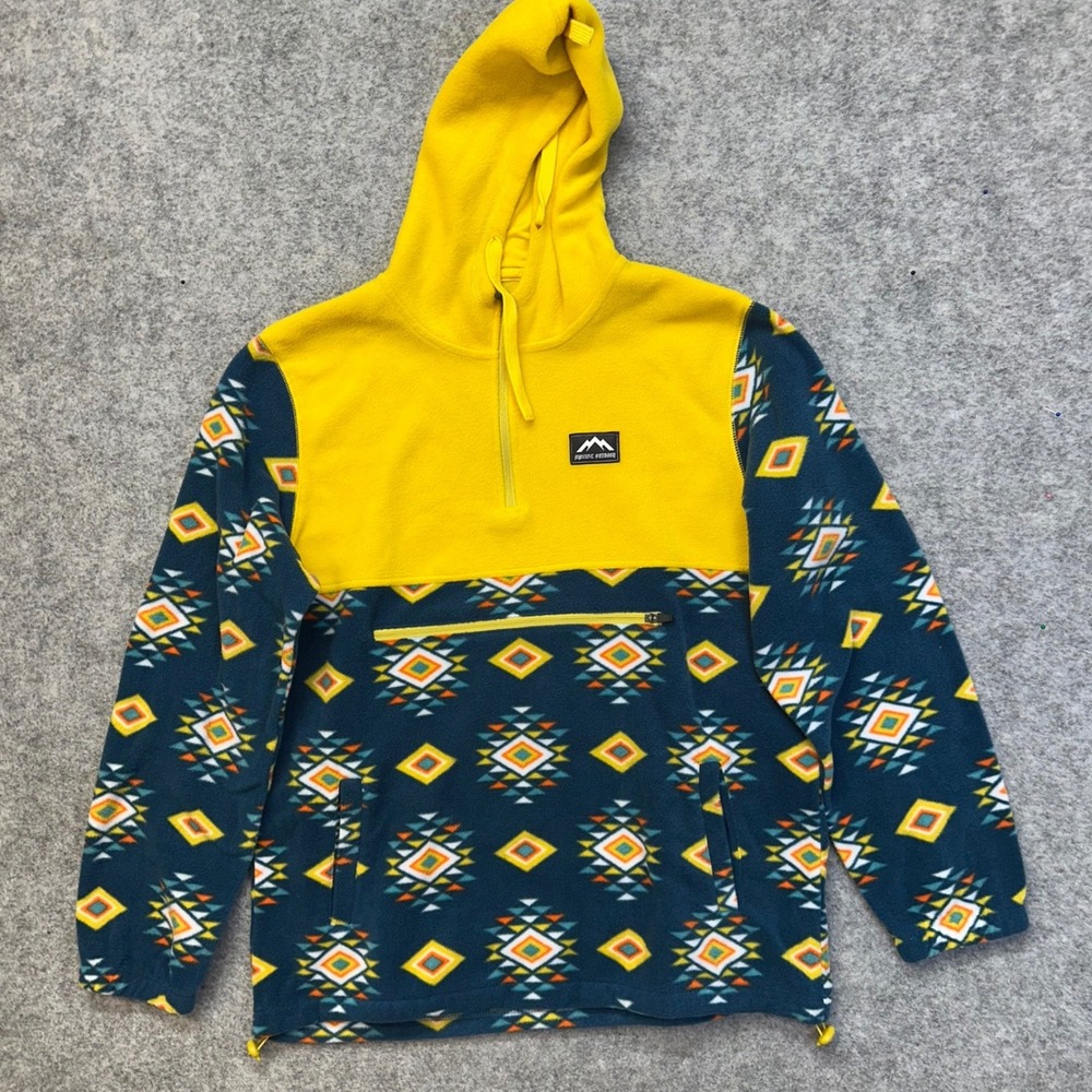 Massive Outdoor Fleece Hoodie Men's Size Large Yellow Aztec Quarter Zip Pullover